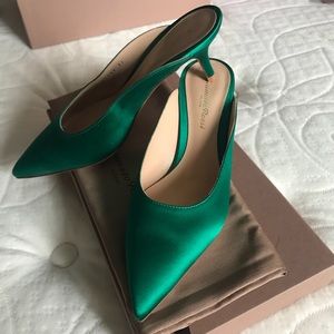Gianvito Rossi Green Satin Paige Kitten Mules